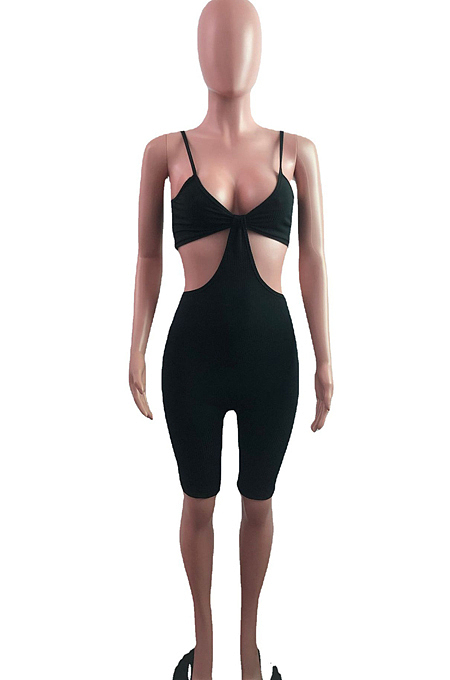 Sexy Pure Color Pit Bar Tight Sling Jumpsuit QZ4334