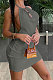 Sexy Bright Silk Backless Round Neck Knotted Strap Rib Mini Dress AYM5009