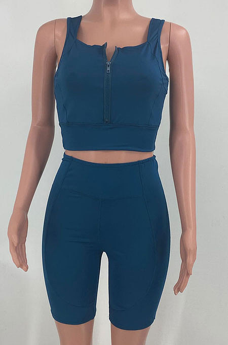 Gathered Breathable Fashion Sport Line Spliced Shorts Sets AYM5012