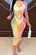 Tie Dye Sexy Net Yarn Hollow Out Perspective Short Sleev Midi Dress MOL137