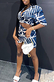 Fashion Irregularity Print Short Sleeve Short Skirt Two-Piece MK027