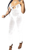 Shirred Detail Net Yarn Tight Sexy Bodycon Jumpsuits NK233