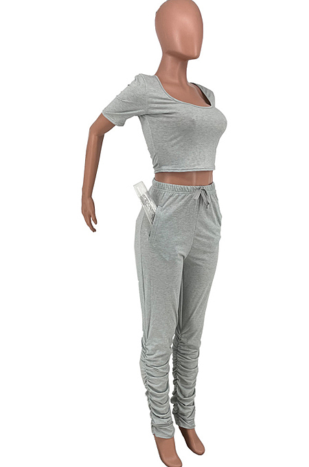 Sexy Fold Prue Color Low Bosom Short Sleeve Two-Piece CYY8091