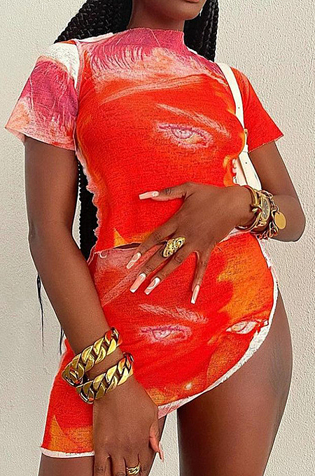 Sexy Short Skirt Top Print Fashion Two-Piece MK030