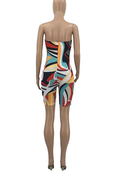 Colorful Print Sexy Cultivate One's Morality Boob Tube Top Jumpsuit PQ8026
