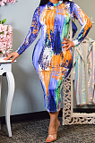 Euramerican Tie Dye Print Long Sleeve Dress PQ8020