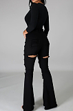 High Waist Hurnt Flower Hole Flare Jeans LA3262