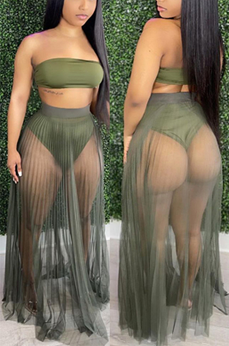 WHOLESALE | Fashion Fold Net Yarn Perspective Sexy Boob Tube Top Two-Piece LA3263