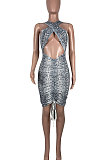Boa Constrictor Printing Sexy Chest Warp Halter Neck Mini Dress MOL127