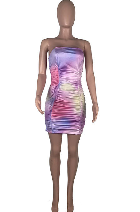 Tie Dye Sexy Cute Ruffle Chest Warp Mini Dress MOL139