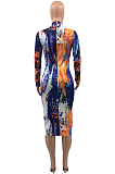 Euramerican Tie Dye Print Long Sleeve Dress PQ8020