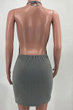 Sexy Bright Silk Backless Round Neck Knotted Strap Rib Mini Dress AYM5009
