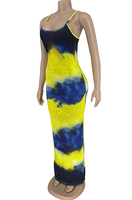 Sexy Fashion Colorful Print Sling Long Dress LY024 