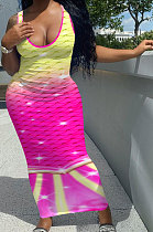 Fish Scales Double Color Positioning Printing Sleeveless Long Dress NK232