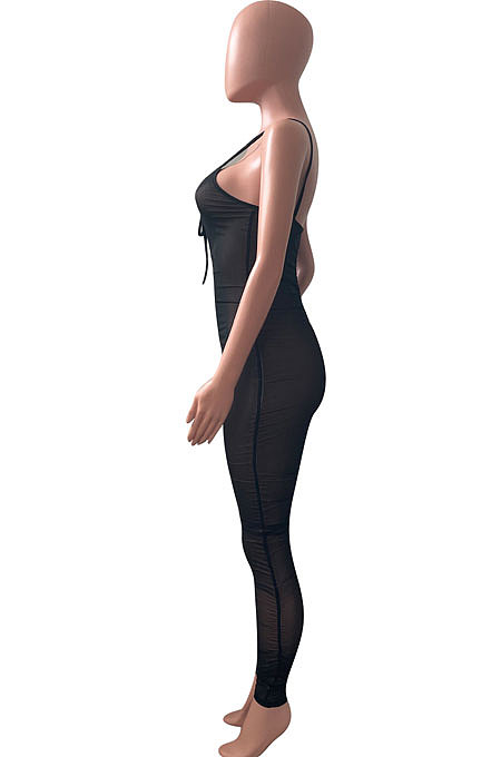 Shirred Detail Net Yarn Tight Sexy Bodycon Jumpsuits NK233
