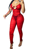 Shirred Detail Net Yarn Tight Sexy Bodycon Jumpsuits NK233