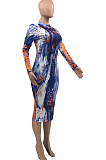 Euramerican Tie Dye Print Long Sleeve Dress PQ8020