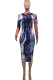 Euramerican Tie Dye Print Long Sleeve Dress PQ8020