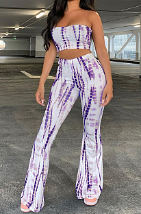 Euramerican Sexy Boob Tube Top Print Flared Trousers Two-Piece PQ8018