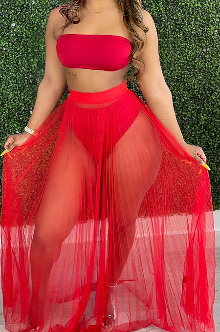 WHOLESALE | Fashion Fold Net Yarn Perspective Sexy Boob Tube Top Two-Piece LA3263