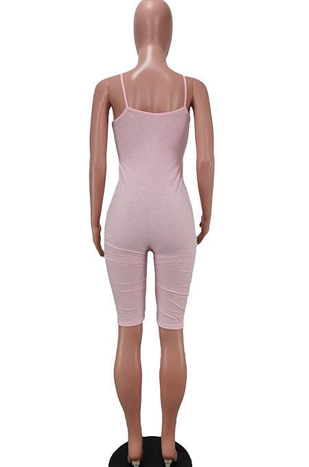 Trendy Women Sleeveless Front Zipper Pure Color Romper Shorts AYM5002
