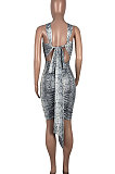 Boa Constrictor Printing Sexy Chest Warp Halter Neck Mini Dress MOL127