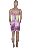 Tie Dye Sexy Cute Ruffle Chest Warp Mini Dress MOL139