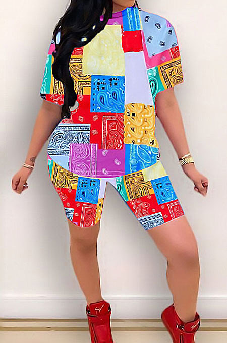 Trendy Sexy Casual Decorative Pattern Short Sleeve Two-Pieces YZL834