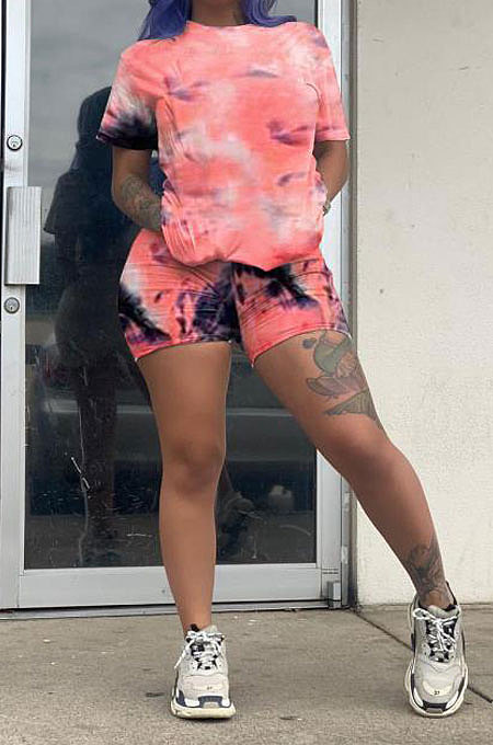 Trendy Sets Tie Dye Printing Casual Shorts Sets AYM5004