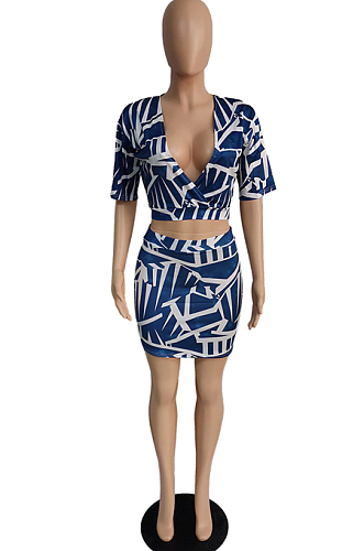 Fashion Irregularity Print Short Sleeve Short Skirt Two-Piece MK027