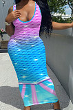 Fish Scales Double Color Positioning Printing Sleeveless Long Dress NK232