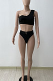 Pure Color Whorl High Waist Bikini Two Pieces Swimsuits DYF1066