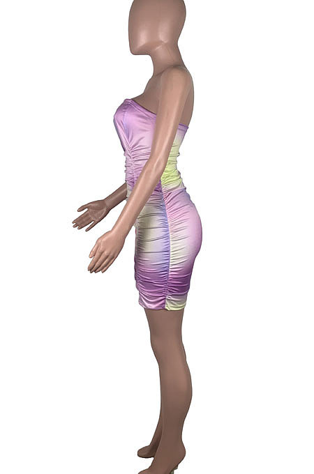 Tie Dye Sexy Cute Ruffle Chest Warp Mini Dress MOL139