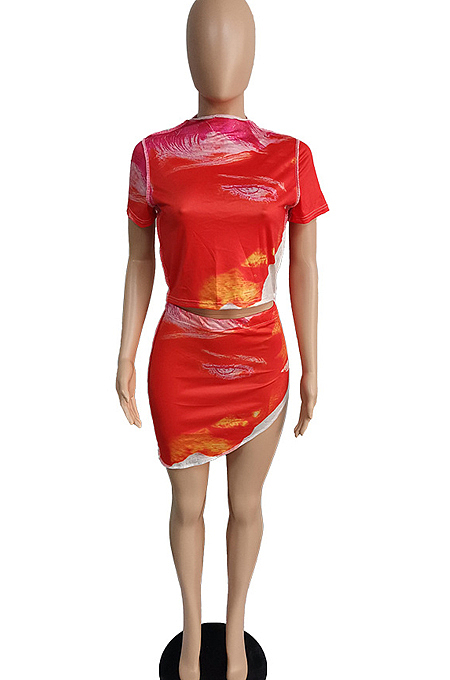Sexy Short Skirt Top Print Fashion Two-Piece MK030