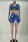 Sexy Womne Falbala V Neck Backless Printing Shorts Sest MDF5252