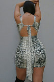 Boa Constrictor Printing Sexy Chest Warp Halter Neck Mini Dress MOL127