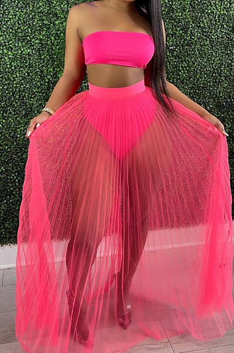 WHOLESALE | Fashion Fold Net Yarn Perspective Sexy Boob Tube Top Two-Piece LA3263