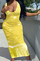 Fish Scales Positioning Printing Sleeveless Long Dress NK231