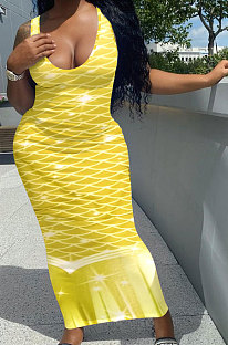 Fish Scales Positioning Printing Sleeveless Long Dress NK231