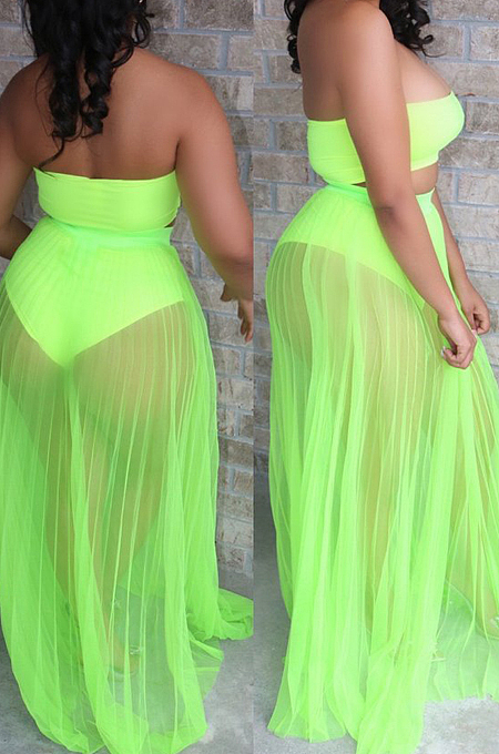 WHOLESALE | Fashion Fold Net Yarn Perspective Sexy Boob Tube Top Two-Piece LA3263