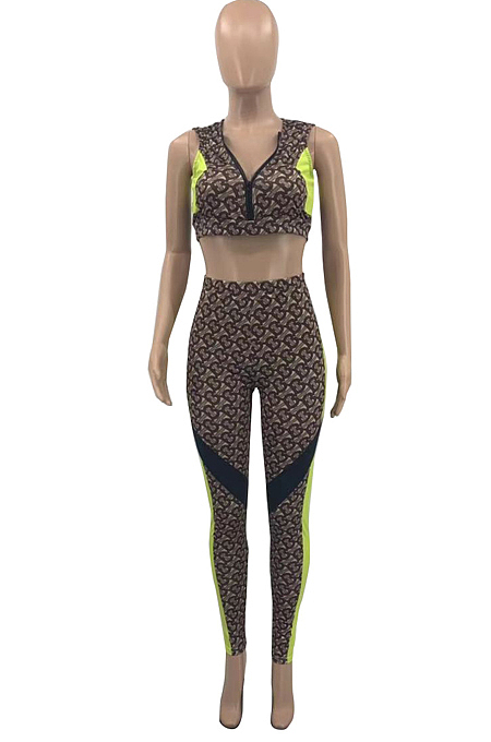 Fashion Casual Deep V Positioning Print Two-Piece PQ8027