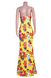 Euramerican Printing Bind Back Hollow Out Long Dress JZH8040