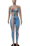 Gallus Sexy Knotted Strap Stripe Printing Club Pants Sest DY6652