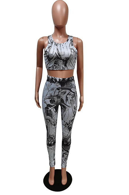 Casual Sport Print Jogging Yoge Vest Two-Piece F8353