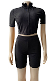 Pure Color High Neck The Screw Thread Zipper Two-Piece WM2326