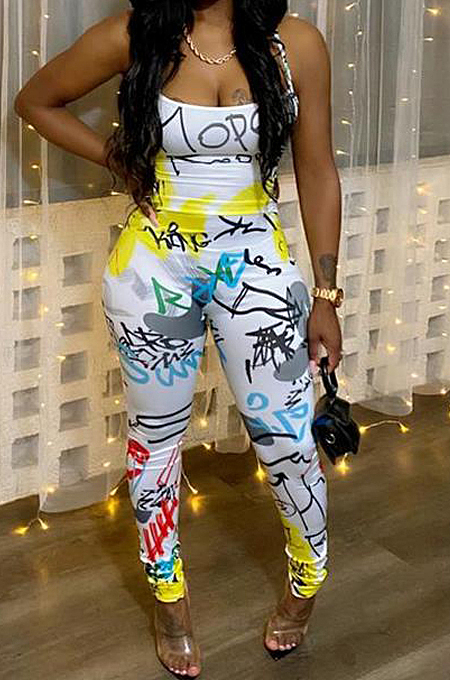 Sexy Women Graffiti Print Bind Jumpsuit WM2320