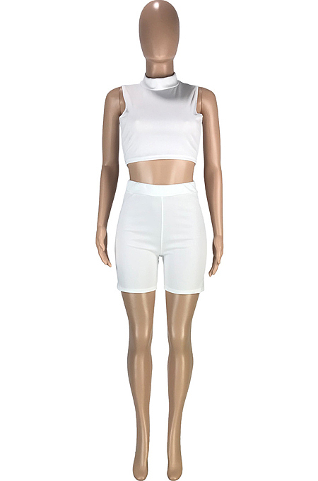 Casual Prue Color Round Neck Vest Shorts Sport Two-Piece SM9161