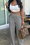 Casual Pure Color Hollow Out Waist Width Legs Flare Pants TRS1126