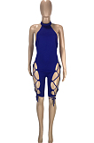 Casual Sexy Pure Color Ankle Strap Bind Hang A Neck Halterneck Jumpsuit SM9168