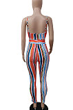 Gallus Sexy Knotted Strap Stripe Printing Club Pants Sest DY6652